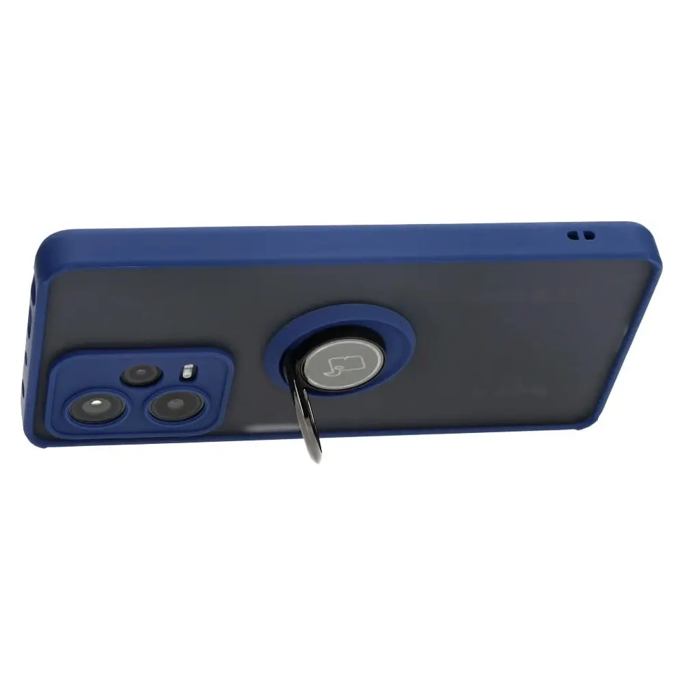 Etui z uchwytem na palec Bizon Case Hybrid Ring do Xiaomi Redmi Note 12 Pro+ 5G przydymione z granatową ramką
