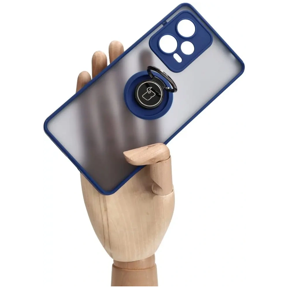 Etui z uchwytem na palec Bizon Case Hybrid Ring do Xiaomi Redmi Note 12 Pro+ 5G przydymione z granatową ramką