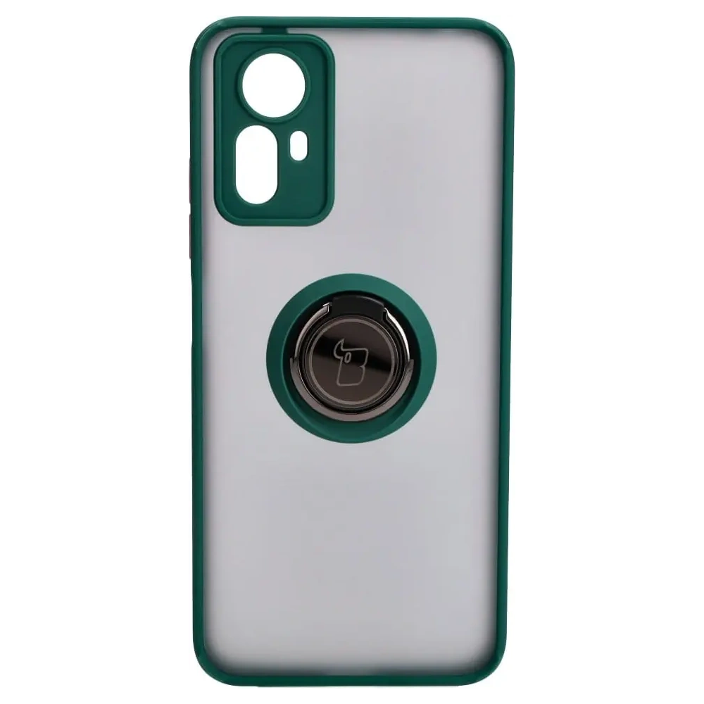 Etui z uchwytem na palec Bizon Case Hybrid Ring do Xiaomi Redmi Note 12S przydymione z ciemnozieloną ramką