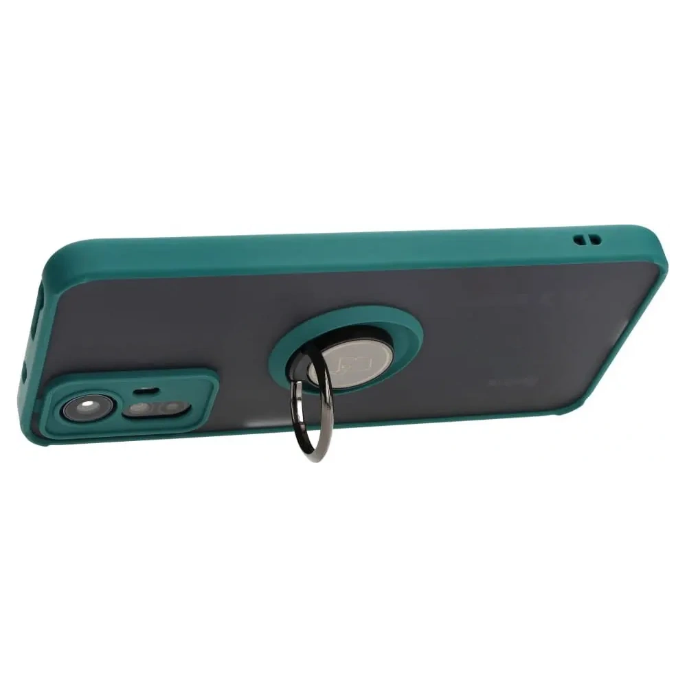 Etui z uchwytem na palec Bizon Case Hybrid Ring do Xiaomi Redmi Note 12S przydymione z ciemnozieloną ramką