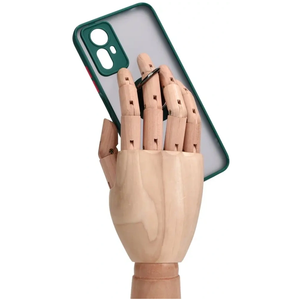 Etui z uchwytem na palec Bizon Case Hybrid Ring do Xiaomi Redmi Note 12S przydymione z ciemnozieloną ramką