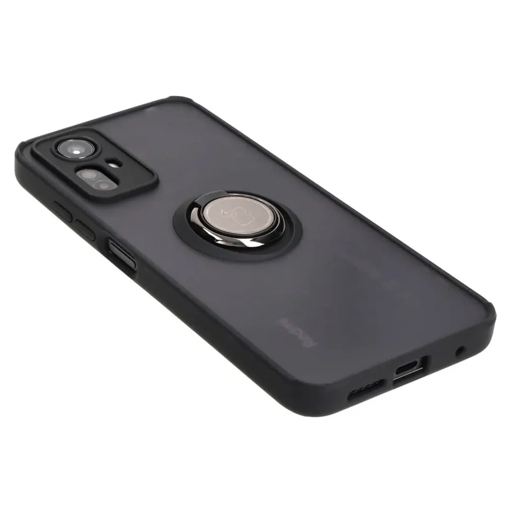 Etui z uchwytem na palec Bizon Case Hybrid Ring do Xiaomi Redmi Note 12S przydymione z czarną ramką