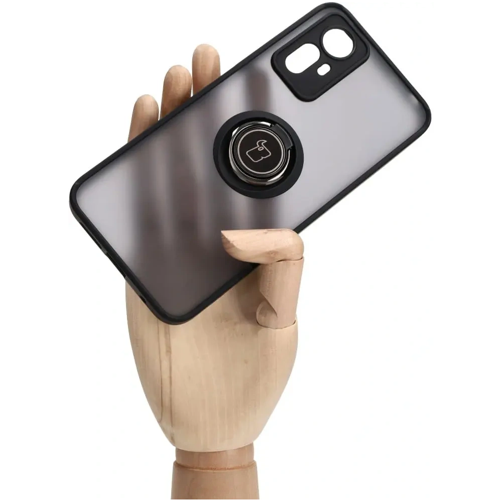 Etui z uchwytem na palec Bizon Case Hybrid Ring do Xiaomi Redmi Note 12S przydymione z czarną ramką