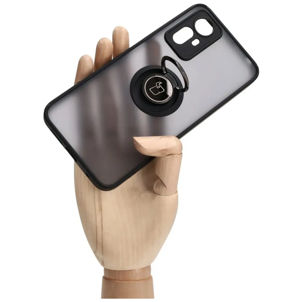 Etui z uchwytem na palec Bizon Case Hybrid Ring do Xiaomi Redmi Note 12S przydymione z czarną ramką