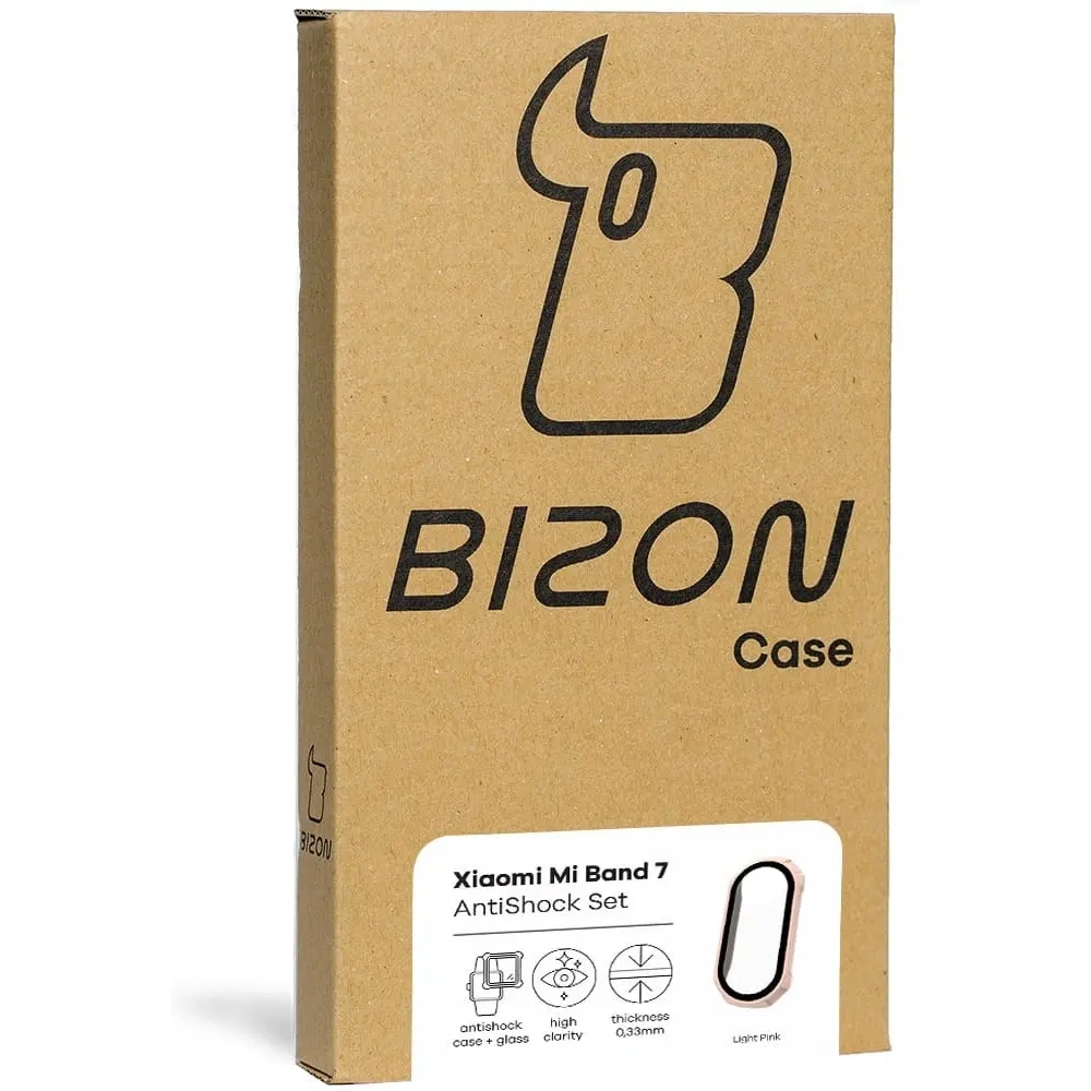 Etui ze szkłem Bizon Case AntiShock Set Xiaomi Mi Band 7 jasnoróżowe