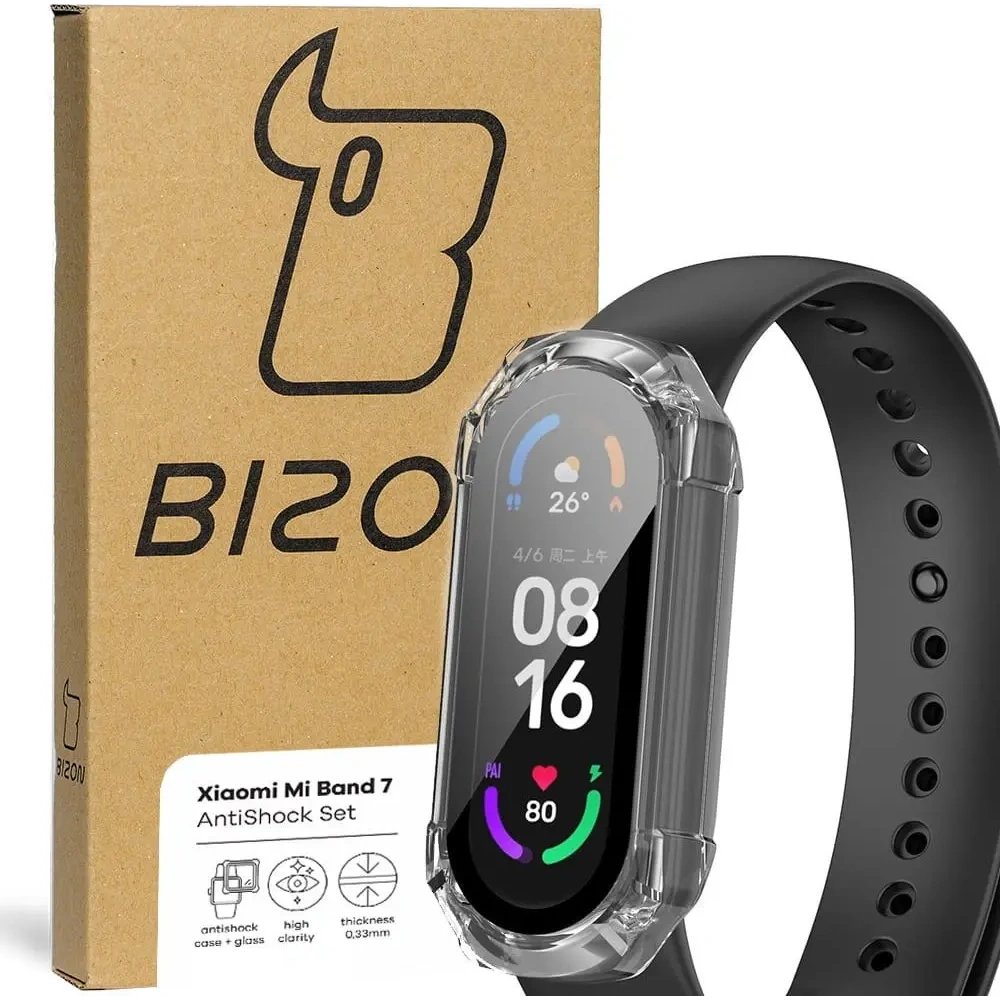 Etui ze szkłem Bizon Case AntiShock Set Xiaomi Mi Band 7 przezroczyste