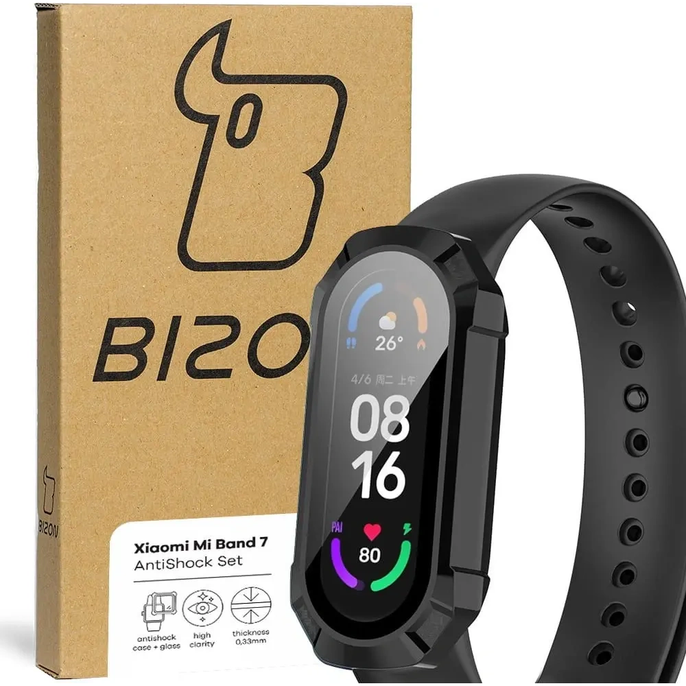 Etui ze szkłem Bizon Case AntiShock Set Xiaomi Mi Band 7 czarne