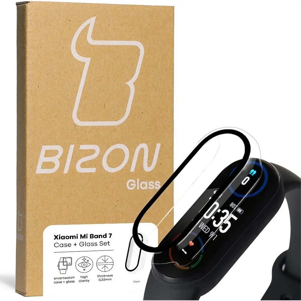 Etui ze szkłem Bizon Case Case + Glass Set Xiaomi Mi Band 7 przezroczyste