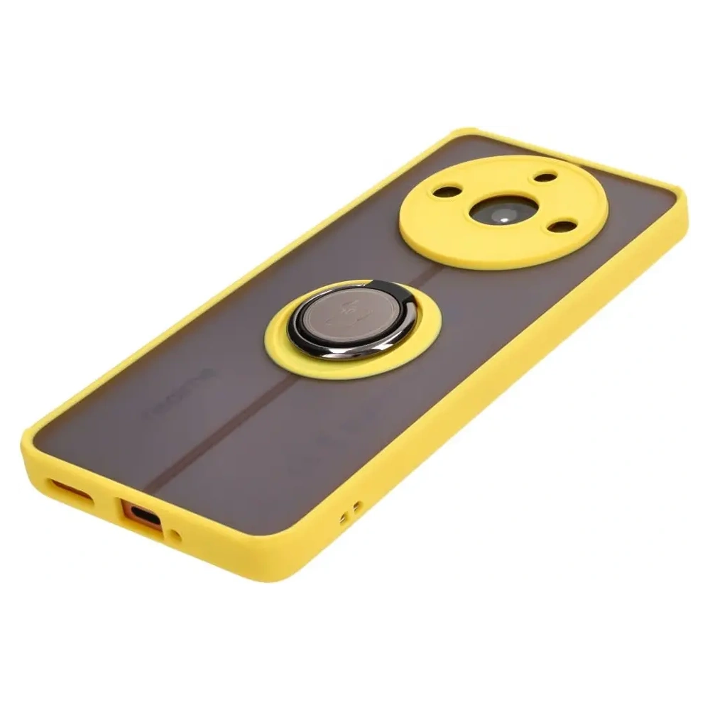 Etui z uchwytem na palec Bizon Case Hybrid Ring do Realme 11 Pro / 11 Pro+ przydymione z żółtą ramką