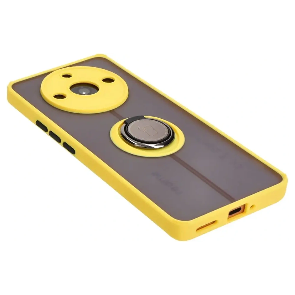 Etui z uchwytem na palec Bizon Case Hybrid Ring do Realme 11 Pro / 11 Pro+ przydymione z żółtą ramką