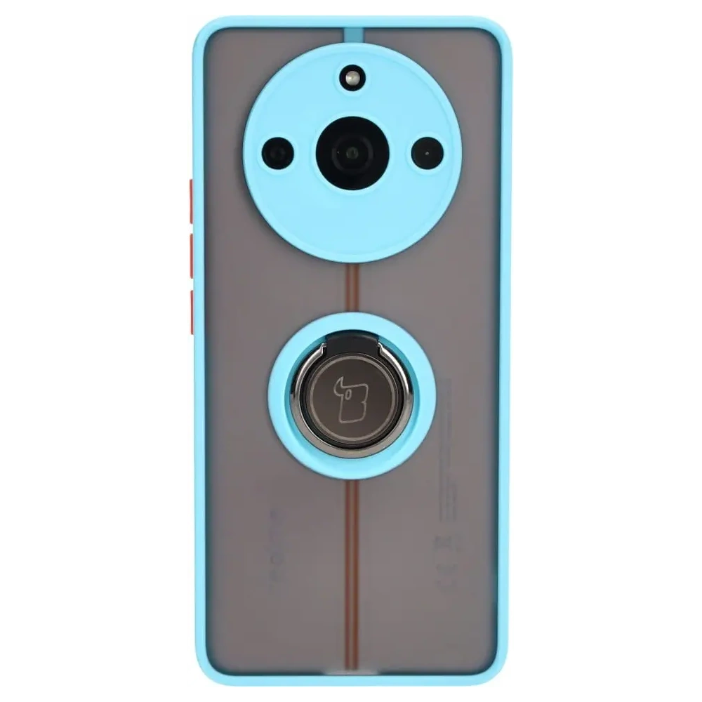 Etui z uchwytem na palec Bizon Case Hybrid Ring do Realme 11 Pro / 11 Pro+ przydymione z jasnoniebieską ramką