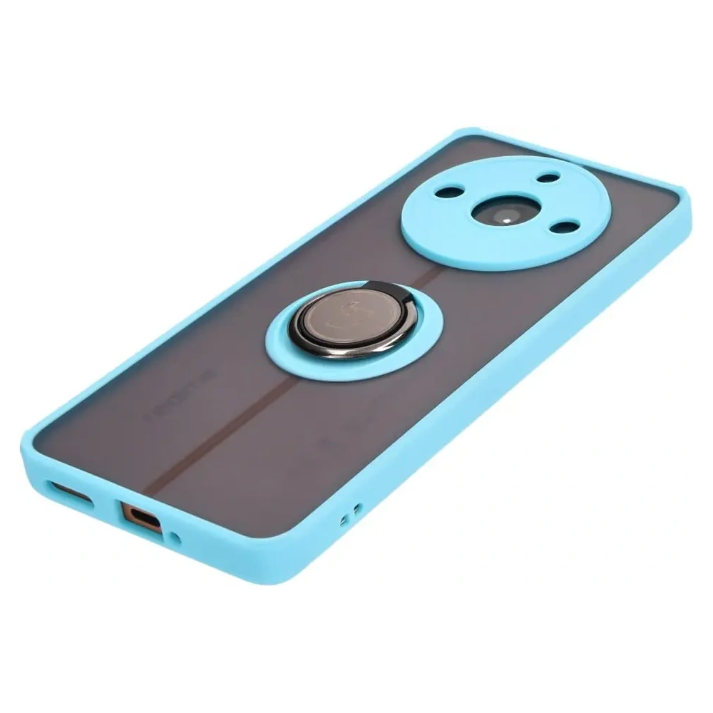 Etui z uchwytem na palec Bizon Case Hybrid Ring do Realme 11 Pro / 11 Pro+ przydymione z jasnoniebieską ramką