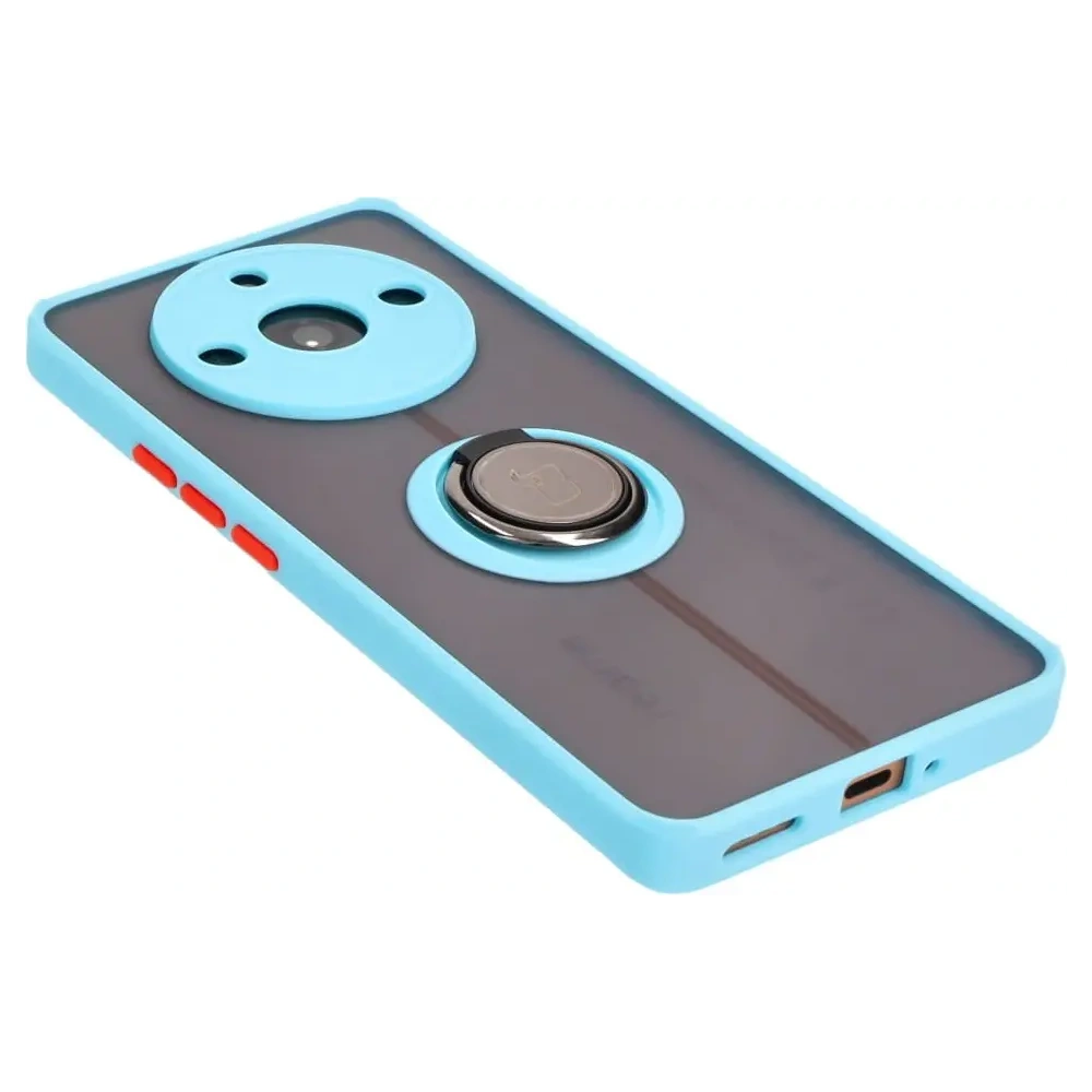 Etui z uchwytem na palec Bizon Case Hybrid Ring do Realme 11 Pro / 11 Pro+ przydymione z jasnoniebieską ramką