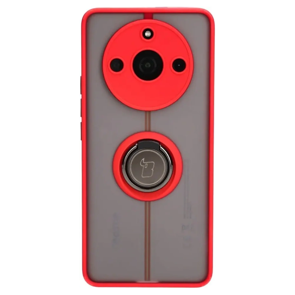 Etui z uchwytem na palec Bizon Case Hybrid Ring do Realme 11 Pro / 11 Pro+ przydymione z czerwoną ramką