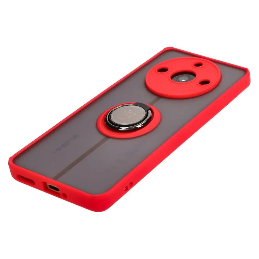 Etui z uchwytem na palec Bizon Case Hybrid Ring do Realme 11 Pro / 11 Pro+ przydymione z czerwoną ramką