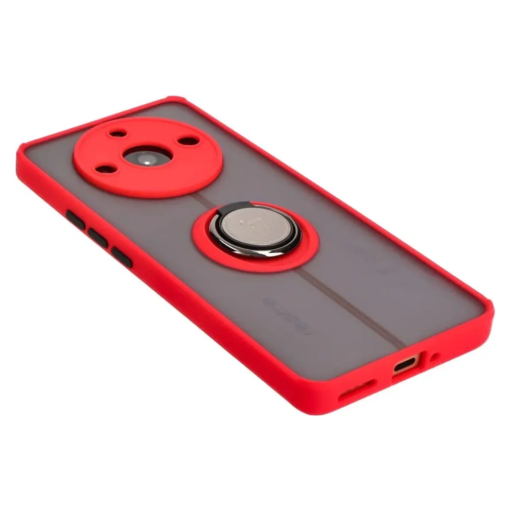Etui z uchwytem na palec Bizon Case Hybrid Ring do Realme 11 Pro / 11 Pro+ przydymione z czerwoną ramką