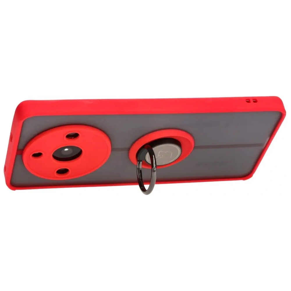 Etui z uchwytem na palec Bizon Case Hybrid Ring do Realme 11 Pro / 11 Pro+ przydymione z czerwoną ramką