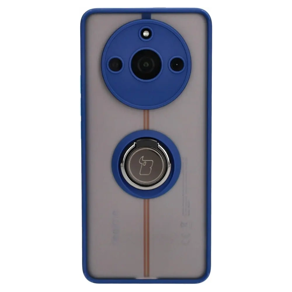 Etui z uchwytem na palec Bizon Case Hybrid Ring do Realme 11 Pro / 11 Pro+ przydymione z granatową ramką
