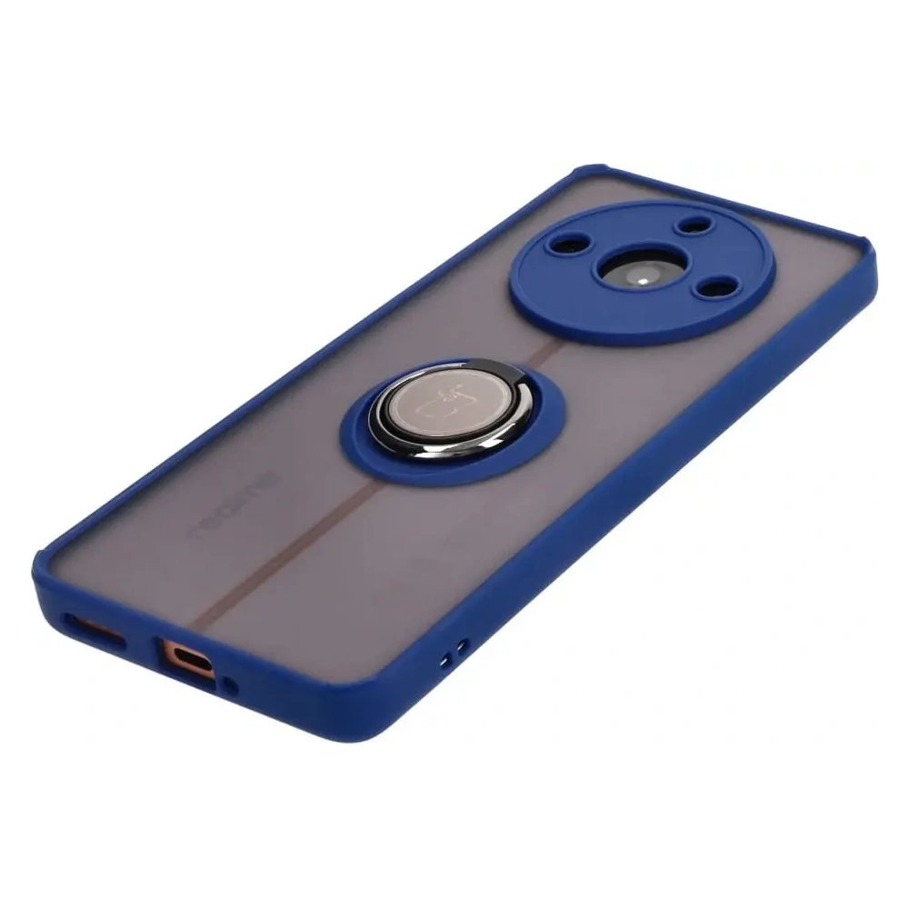 Etui z uchwytem na palec Bizon Case Hybrid Ring do Realme 11 Pro / 11 Pro+ przydymione z granatową ramką