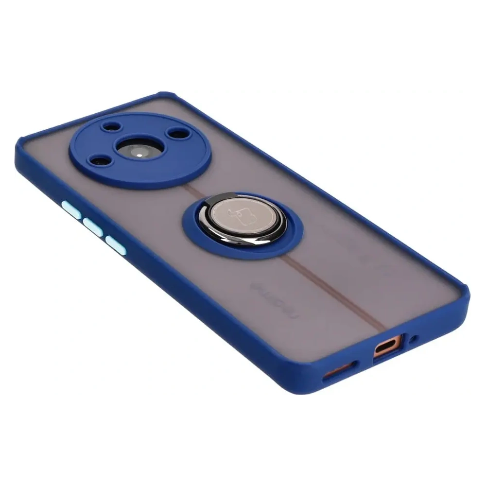 Etui z uchwytem na palec Bizon Case Hybrid Ring do Realme 11 Pro / 11 Pro+ przydymione z granatową ramką