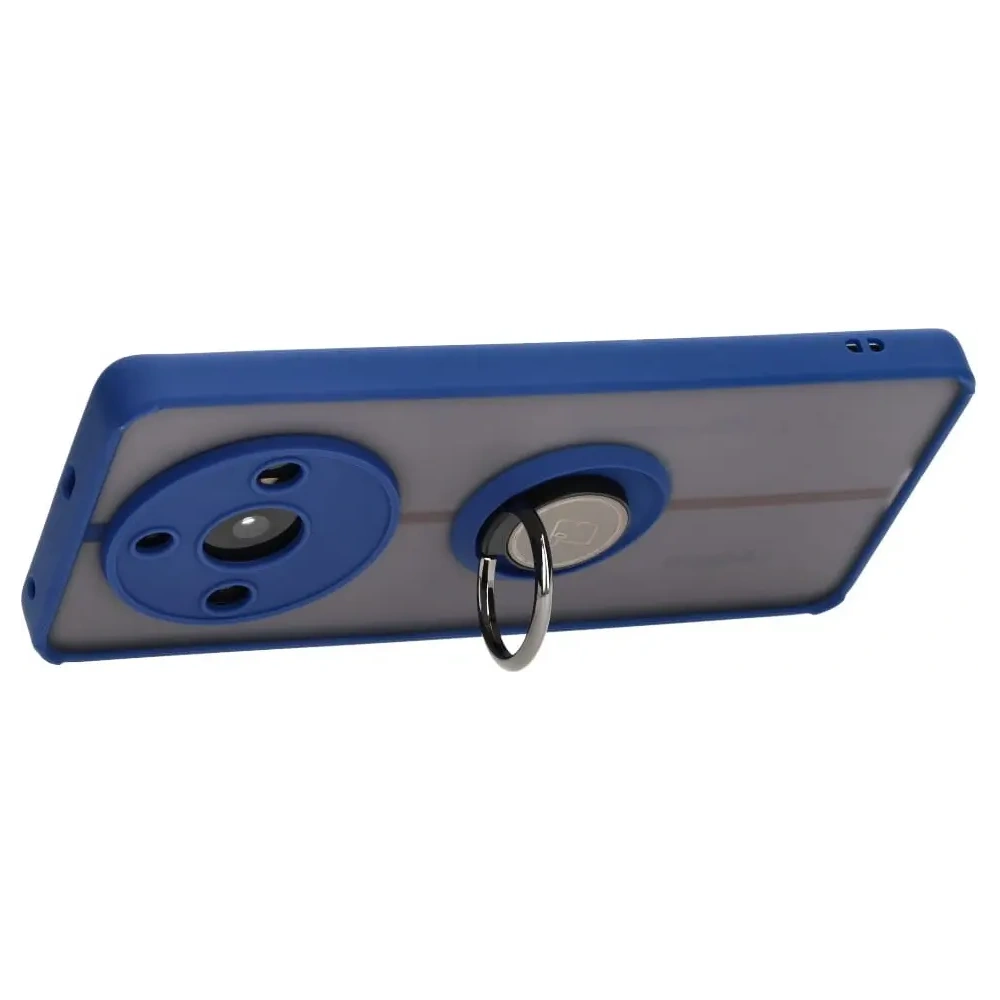 Etui z uchwytem na palec Bizon Case Hybrid Ring do Realme 11 Pro / 11 Pro+ przydymione z granatową ramką