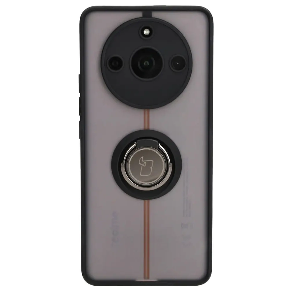 Etui z uchwytem na palec Bizon Case Hybrid Ring do Realme 11 Pro / 11 Pro+ przydymione z czarną ramką