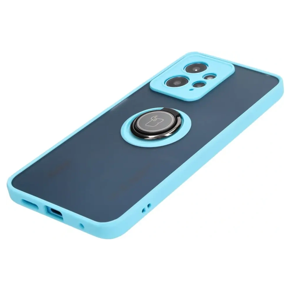 Etui z uchwytem na palec Bizon Case Hybrid Ring do Xiaomi Redmi Note 12 4G przydymione z jasnoniebieską ramką