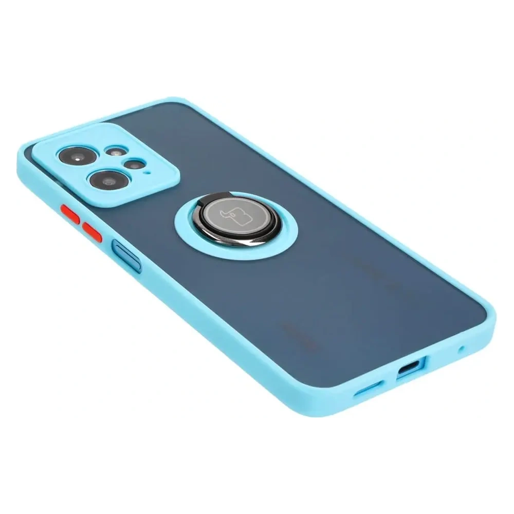 Etui z uchwytem na palec Bizon Case Hybrid Ring do Xiaomi Redmi Note 12 4G przydymione z jasnoniebieską ramką