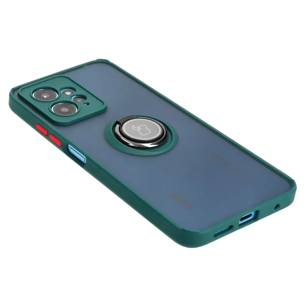 Etui z uchwytem na palec Bizon Case Hybrid Ring do Xiaomi Redmi Note 12 4G przydymione z ciemnozieloną ramką