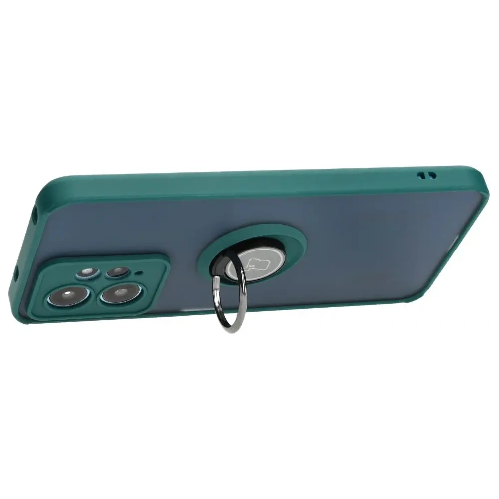 Etui z uchwytem na palec Bizon Case Hybrid Ring do Xiaomi Redmi Note 12 4G przydymione z ciemnozieloną ramką