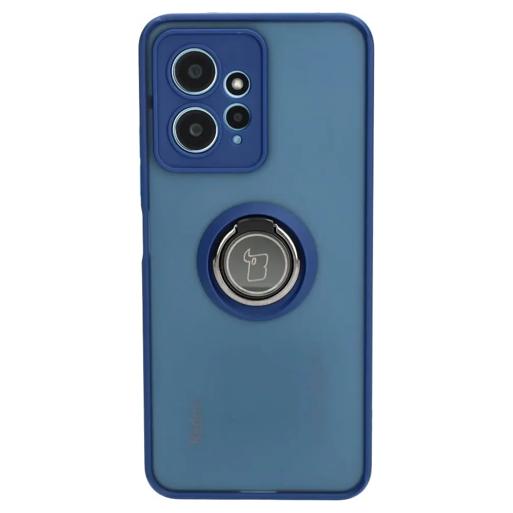 Etui z uchwytem na palec Bizon Case Hybrid Ring do Xiaomi Redmi Note 12 4G przydymione z granatową ramką