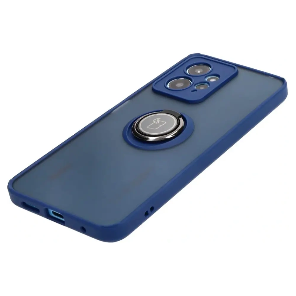 Etui z uchwytem na palec Bizon Case Hybrid Ring do Xiaomi Redmi Note 12 4G przydymione z granatową ramką