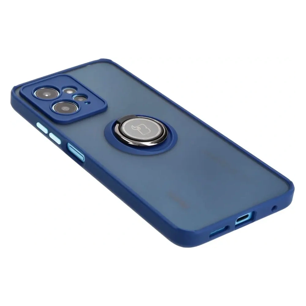 Etui z uchwytem na palec Bizon Case Hybrid Ring do Xiaomi Redmi Note 12 4G przydymione z granatową ramką