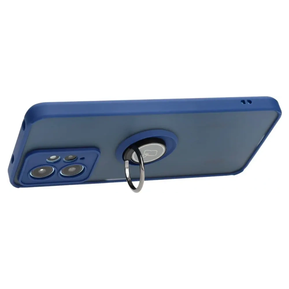 Etui z uchwytem na palec Bizon Case Hybrid Ring do Xiaomi Redmi Note 12 4G przydymione z granatową ramką
