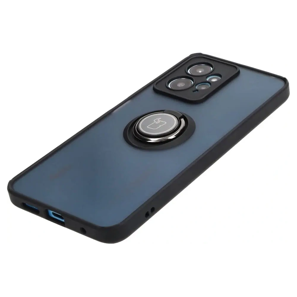 Etui z uchwytem na palec Bizon Case Hybrid Ring do Xiaomi Redmi Note 12 4G przydymione z czarną ramką