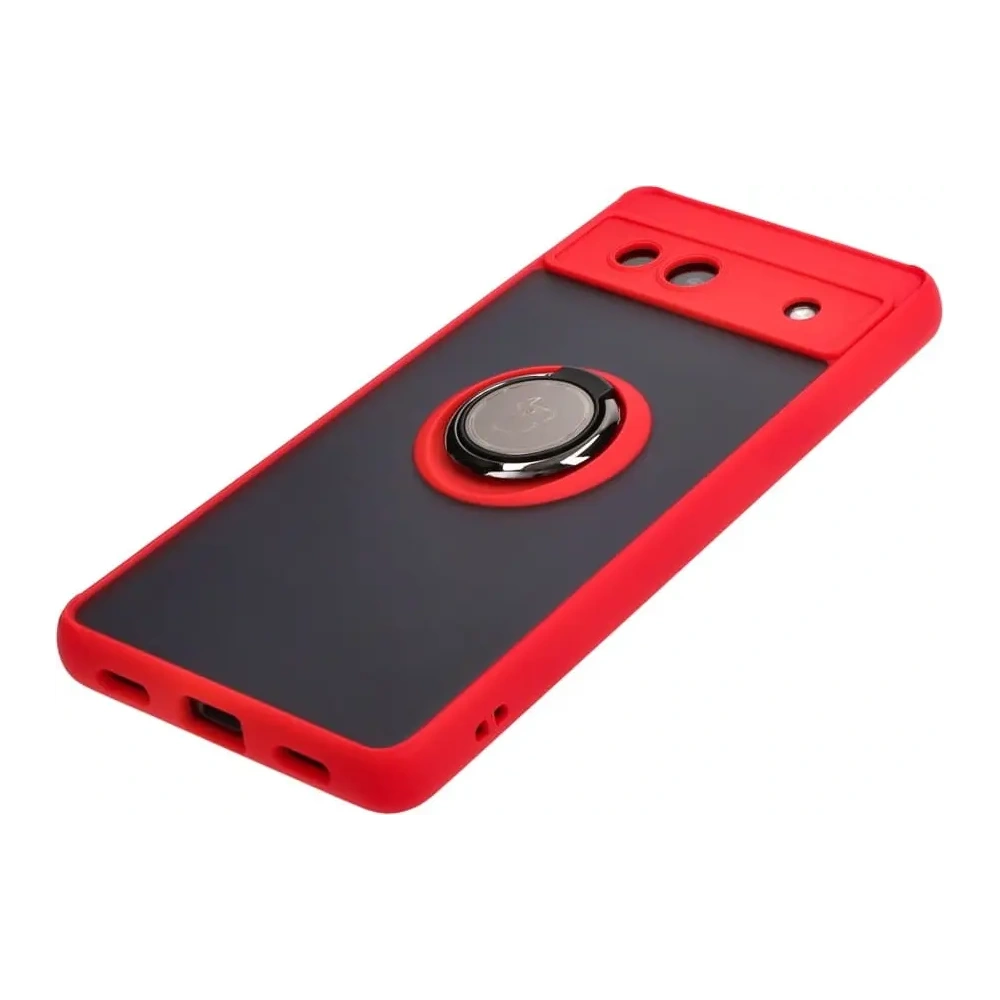 Etui z uchwytem na palec Bizon Case Hybrid Ring do Google Pixel 7A przydymione z czerwoną ramką