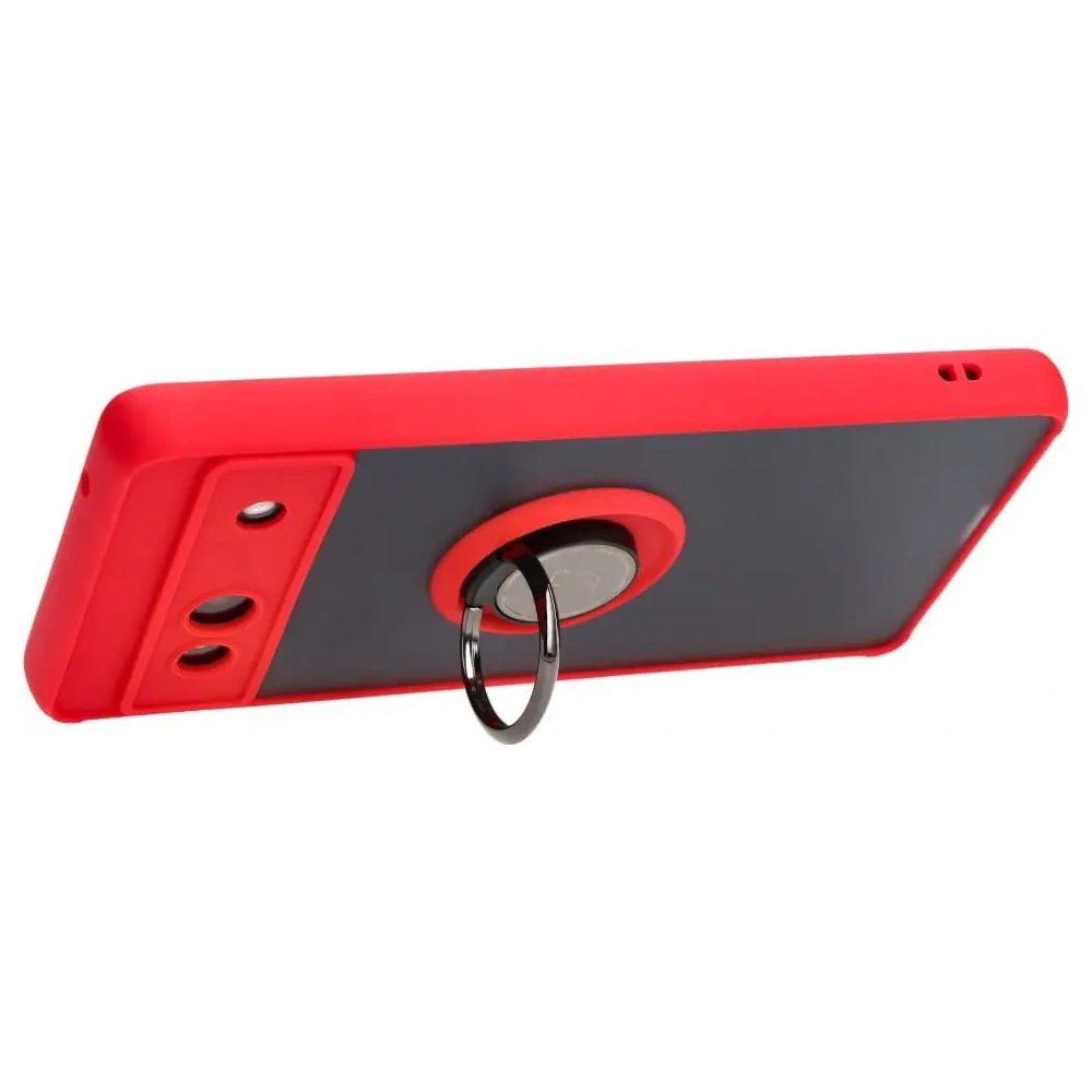 Etui z uchwytem na palec Bizon Case Hybrid Ring do Google Pixel 7A przydymione z czerwoną ramką