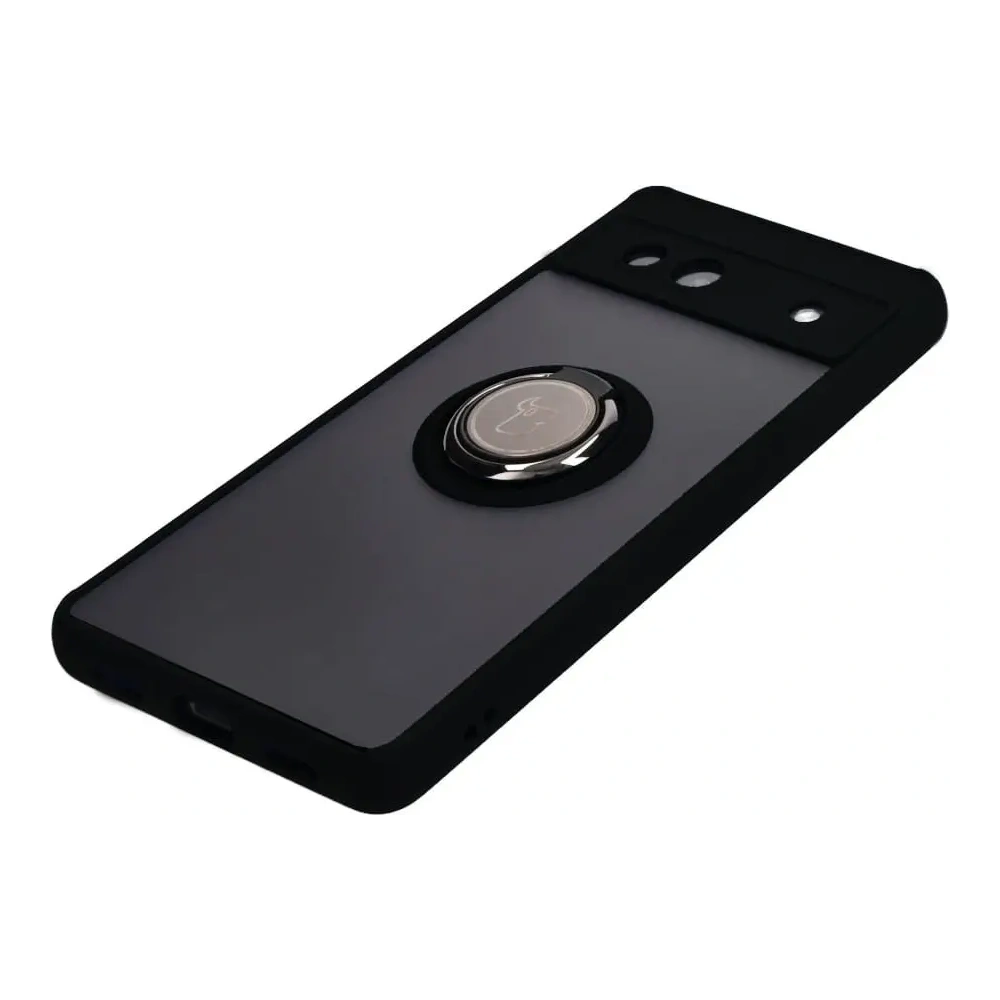 Etui z uchwytem na palec Bizon Case Hybrid Ring do Google Pixel 7A przydymione z czarną ramką
