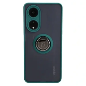 Bizon Case Hybrid Ring Oppo A98 5G rauchig mit einem dunkelgrünen Rahmen