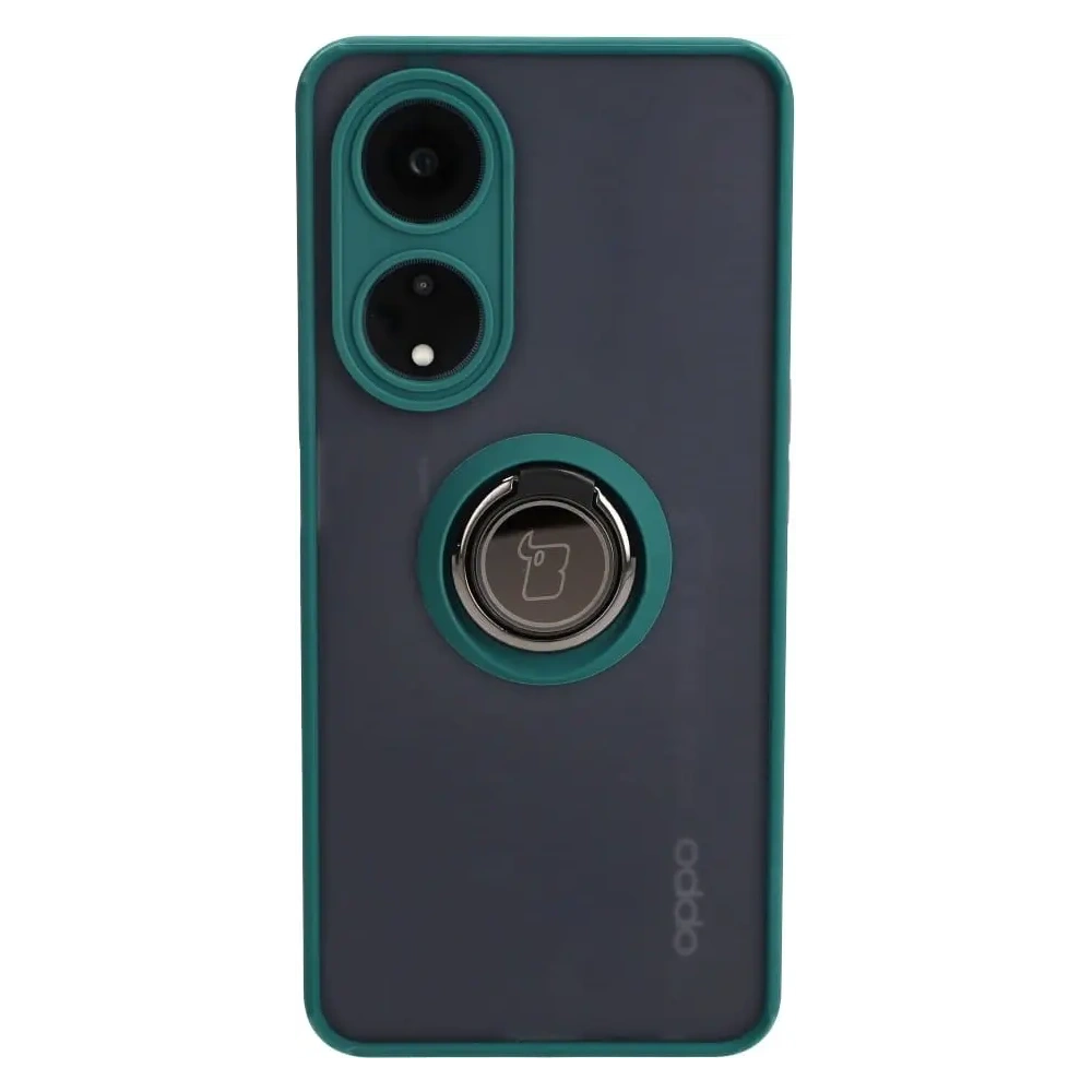 Etui z uchwytem na palec Bizon Case Hybrid Ring do Oppo A98 5G przydymione z ciemnozieloną ramką