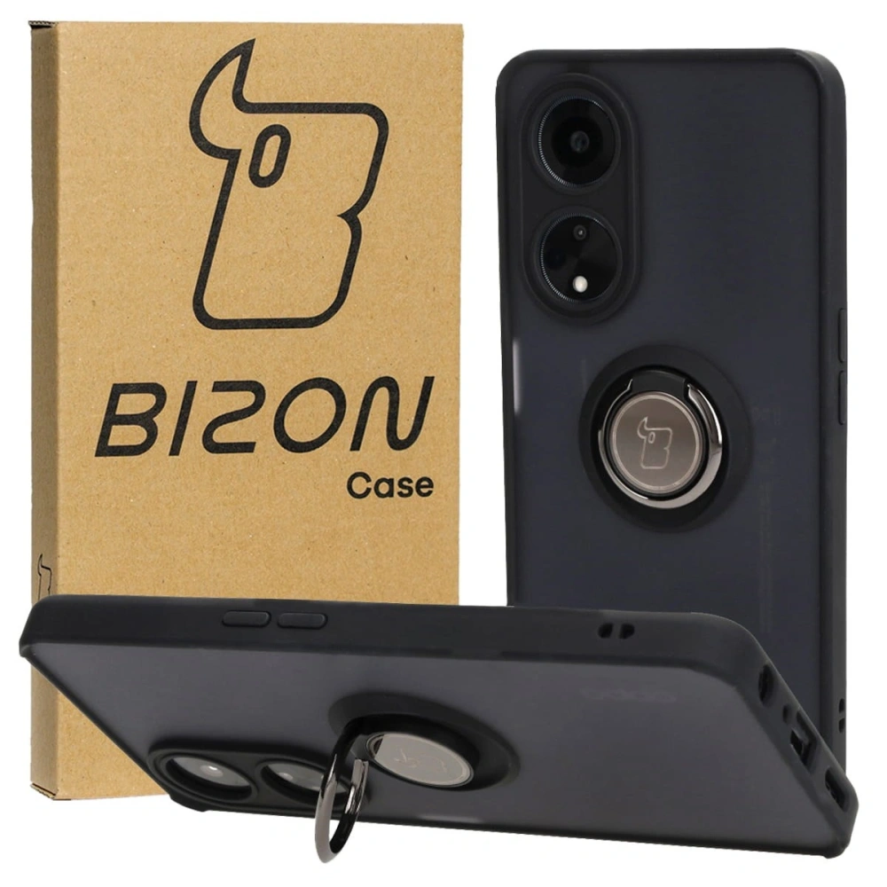 Etui z uchwytem na palec Bizon Case Hybrid Ring do Oppo A98 5G przydymione z czarną ramką