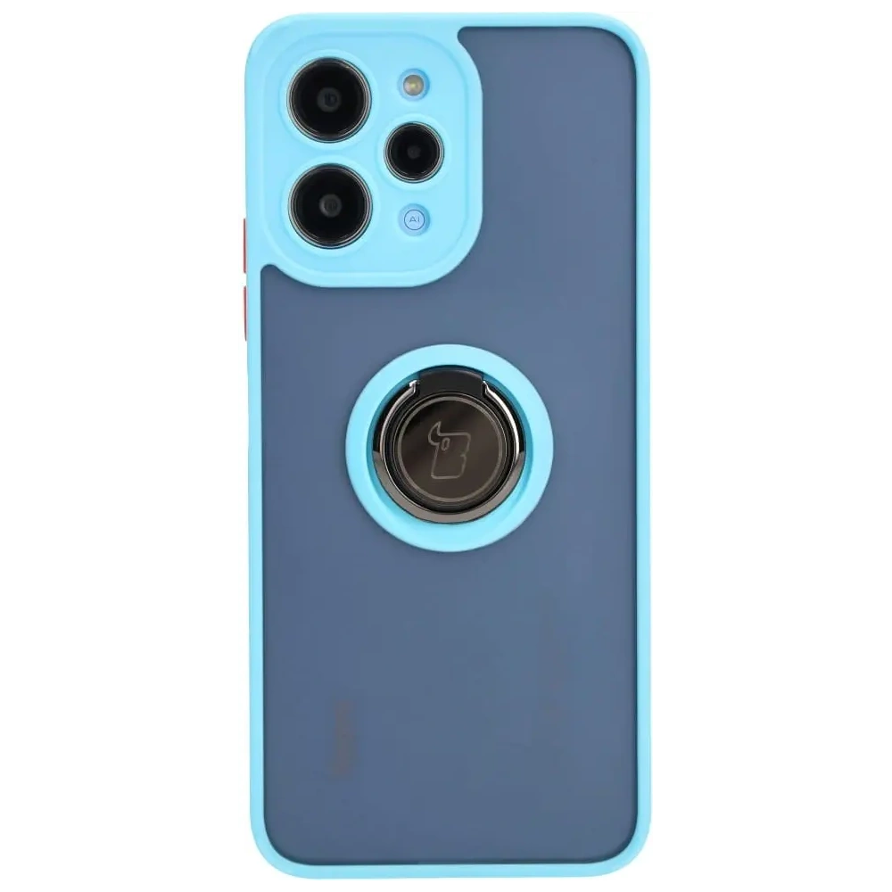 Etui z uchwytem na palec Bizon Case Hybrid Ring do Xiaomi Redmi 12 przydymione z jasnoniebieską ramką