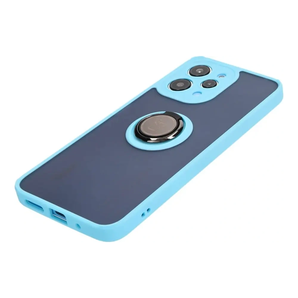 Etui z uchwytem na palec Bizon Case Hybrid Ring do Xiaomi Redmi 12 przydymione z jasnoniebieską ramką