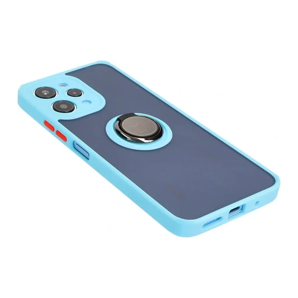 Etui z uchwytem na palec Bizon Case Hybrid Ring do Xiaomi Redmi 12 przydymione z jasnoniebieską ramką