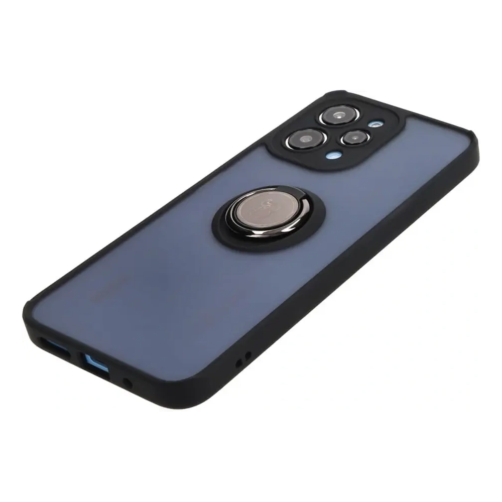 Etui z uchwytem na palec Bizon Case Hybrid Ring do Xiaomi Redmi 12 przydymione z czarną ramką