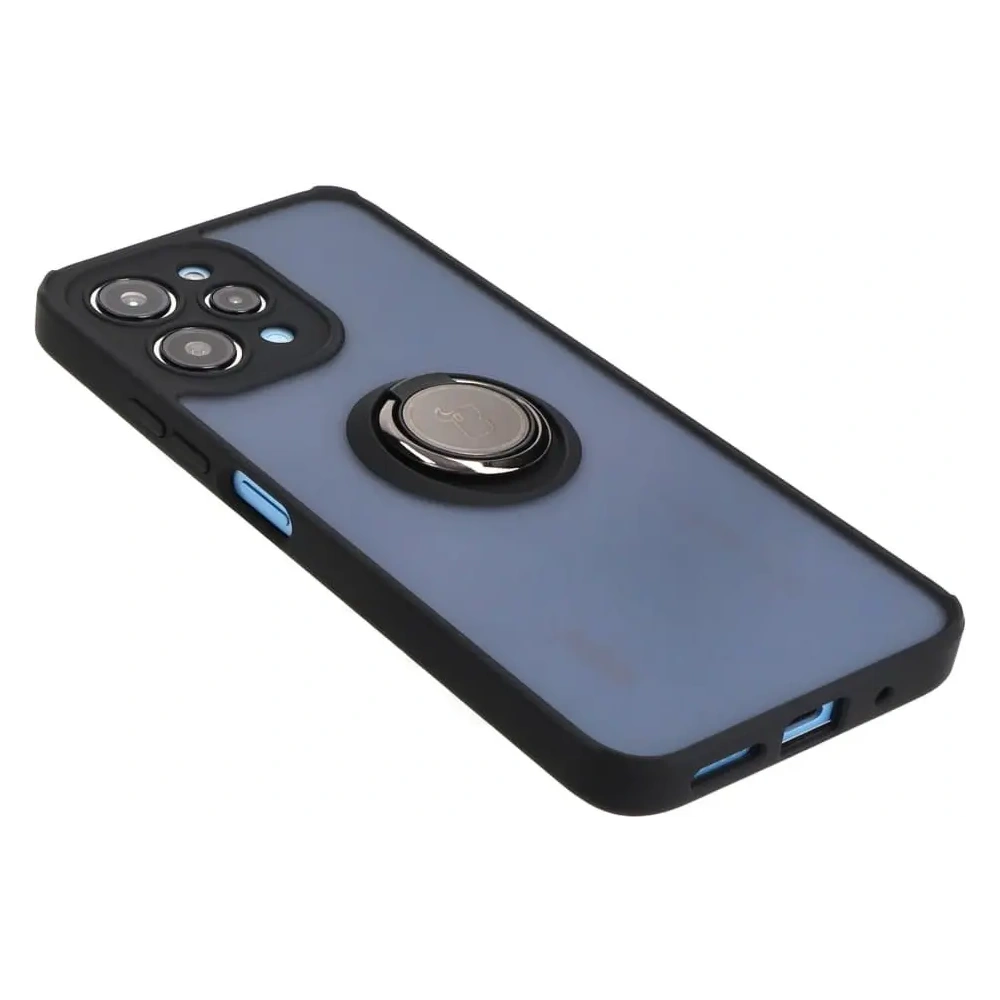 Etui z uchwytem na palec Bizon Case Hybrid Ring do Xiaomi Redmi 12 przydymione z czarną ramką