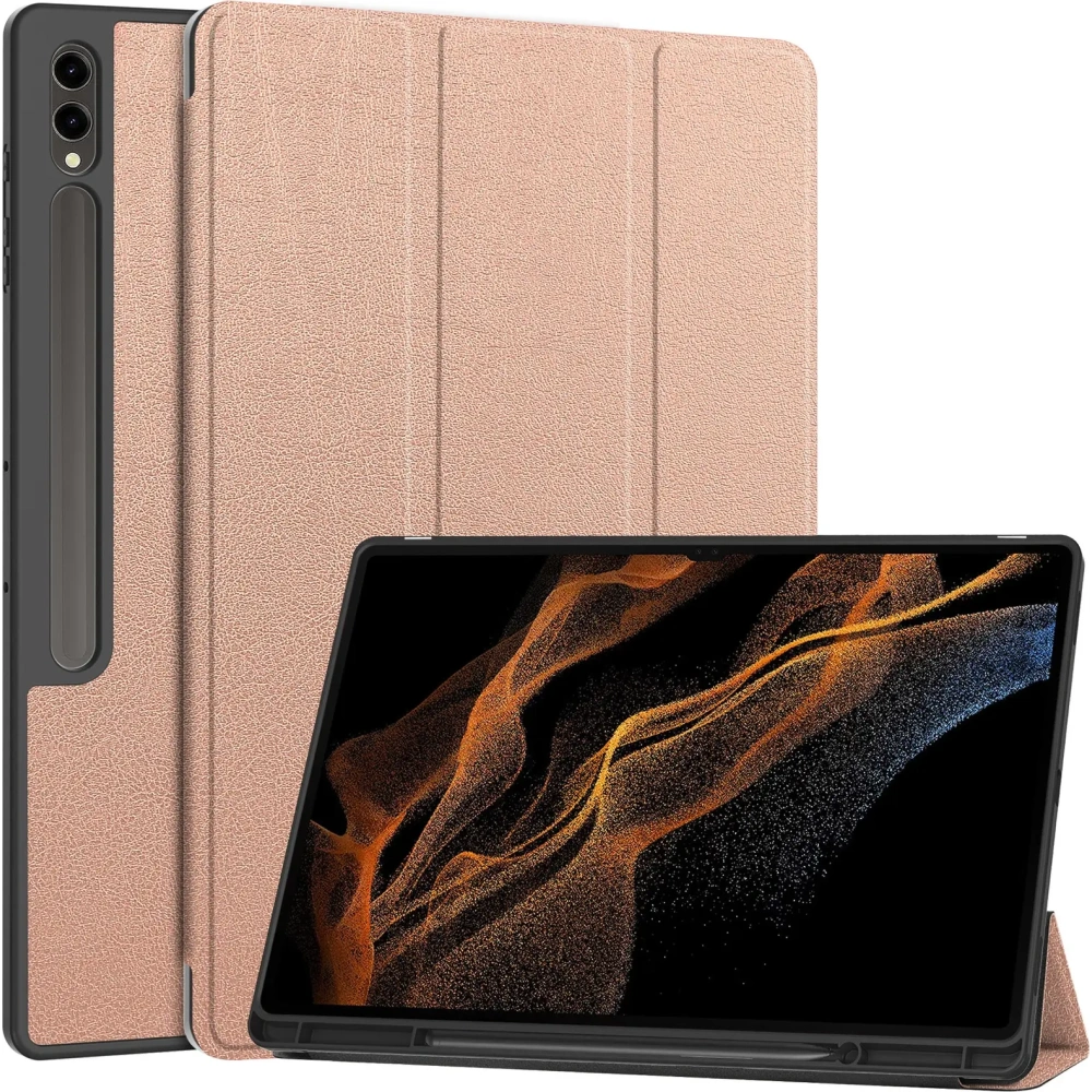 Etui Bizon Case Tab Lizard do Samsung Galaxy Tab S10 Ultra / S9 Ultra różowozłote