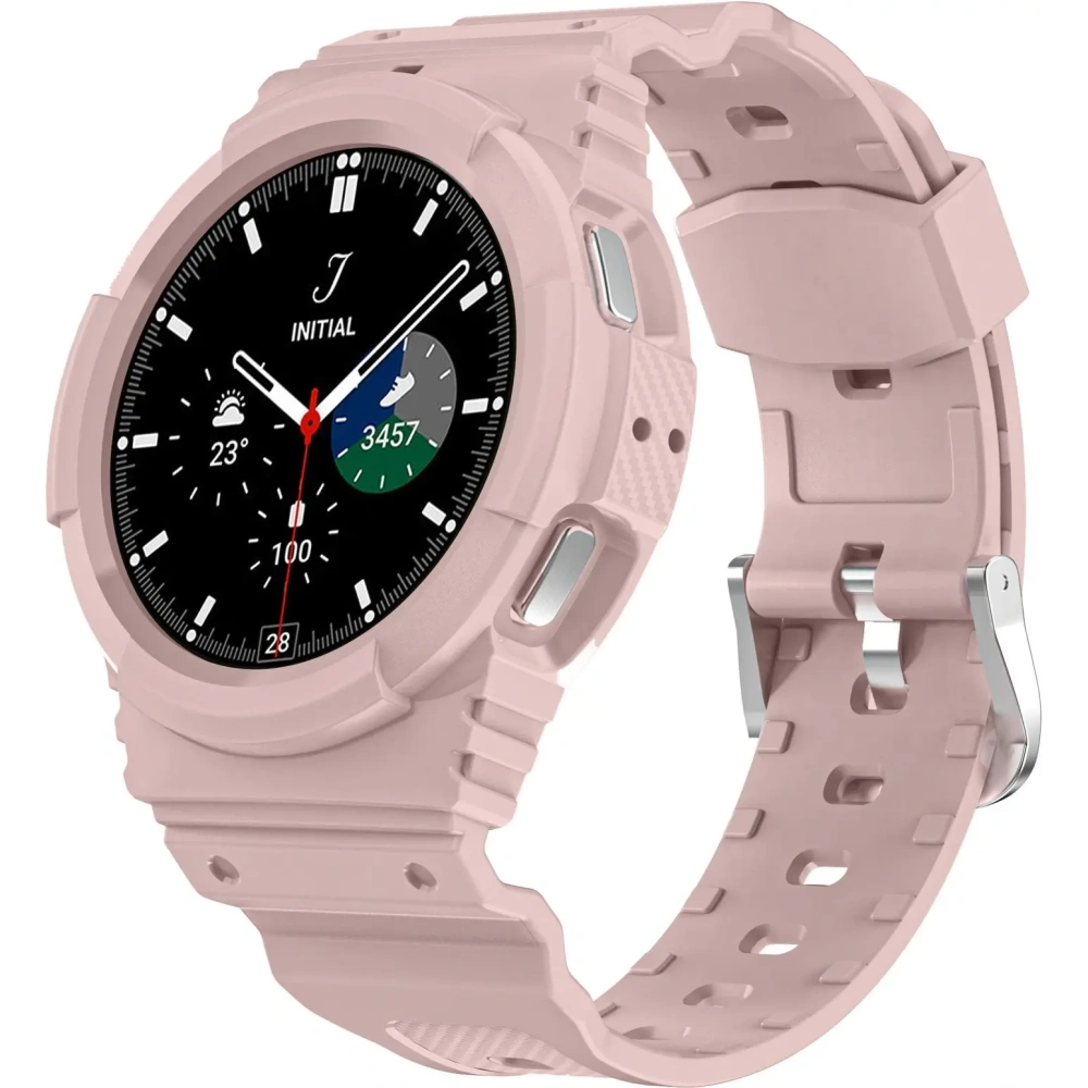 Etui z paskiem Bizon Strap + Case Watch Action do Samsung Galaxy Watch 4 / 5 44 mm jasnoróżowe