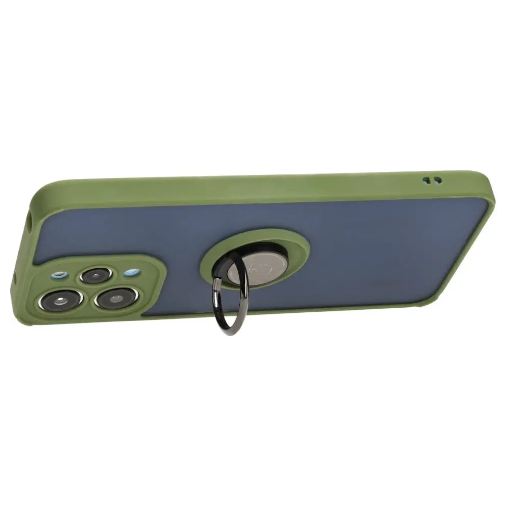 Etui z uchwytem na palec Bizon Case Hybrid Ring do Xiaomi Redmi 12 przydymione z zieloną ramką