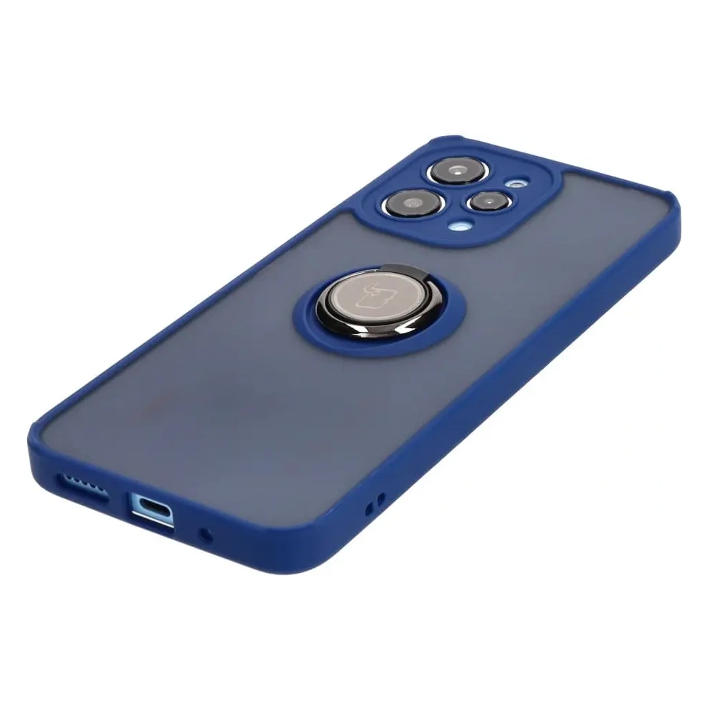 Etui z uchwytem na palec Bizon Case Hybrid Ring do Xiaomi Redmi 12 przydymione z granatową ramką